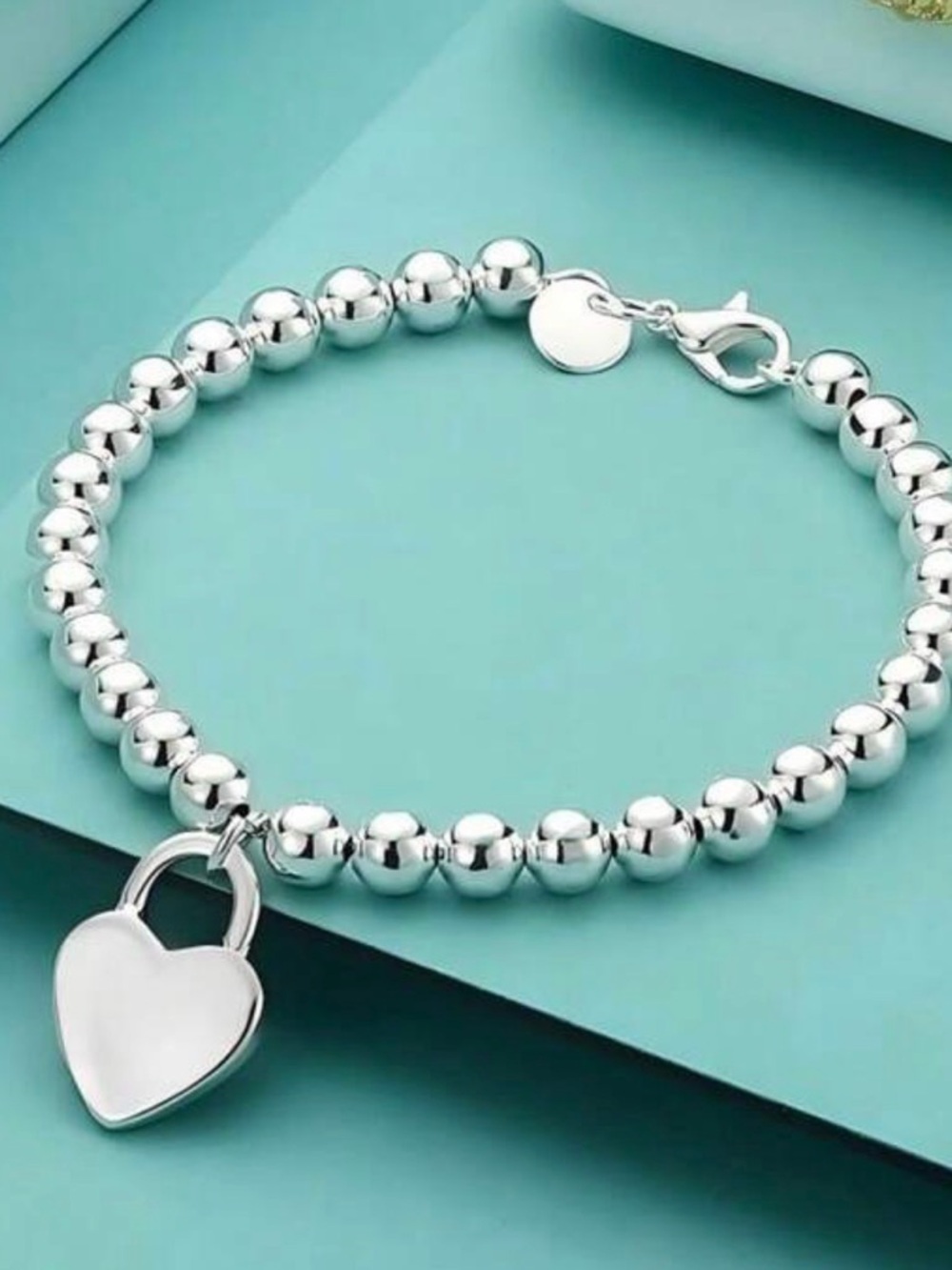 925 Sterling Silver Beaded Heart Charm Bracelet